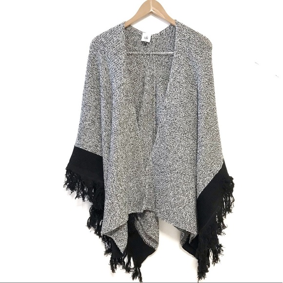Cabi #3361 pepper fringe cape shawl sweater OS - Picture 1 of 7